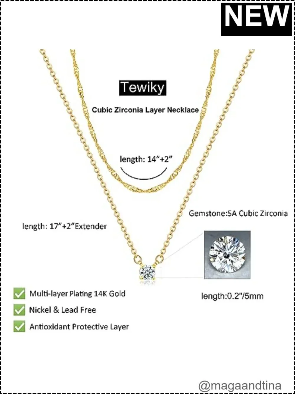 Dainty Cubic Zirconia Pendant Necklace, 14k Gold Plated, Hypoallergenic CZ